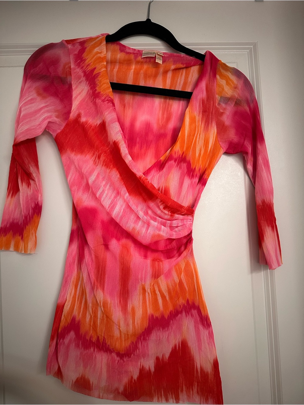 Sweet Pea Pink, Orange & Red Wrap-Style V-Neck Tunic